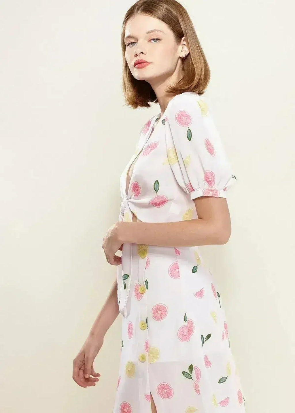 Fruit Punch Tie Hem Open Front Blouse in Fruit Punch | Femstylo