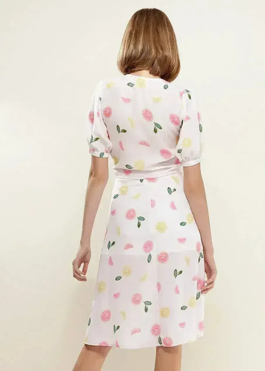 Fruit Punch Tie Hem Open Front Blouse in Fruit Punch | Femstylo