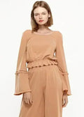Women's Fringe Cuff Bell Sleeve Top in Apricot