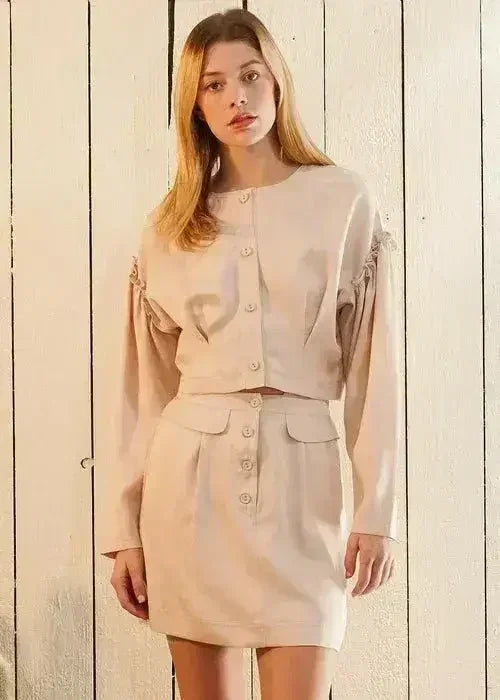 Women's Tencel Crop Top - Drop Shoulder & Ruffled Detail