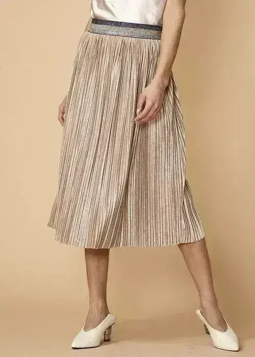 Women's Glitter Waistband Pleated Skirt in Champagne