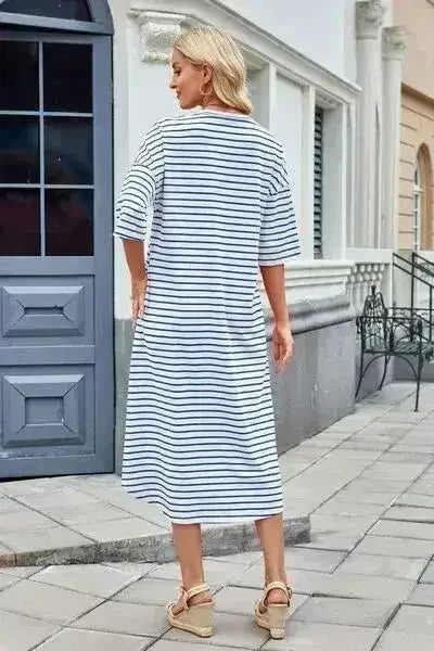 Lovelet Contrast Striped Half Sleeve Midi Tee Dress