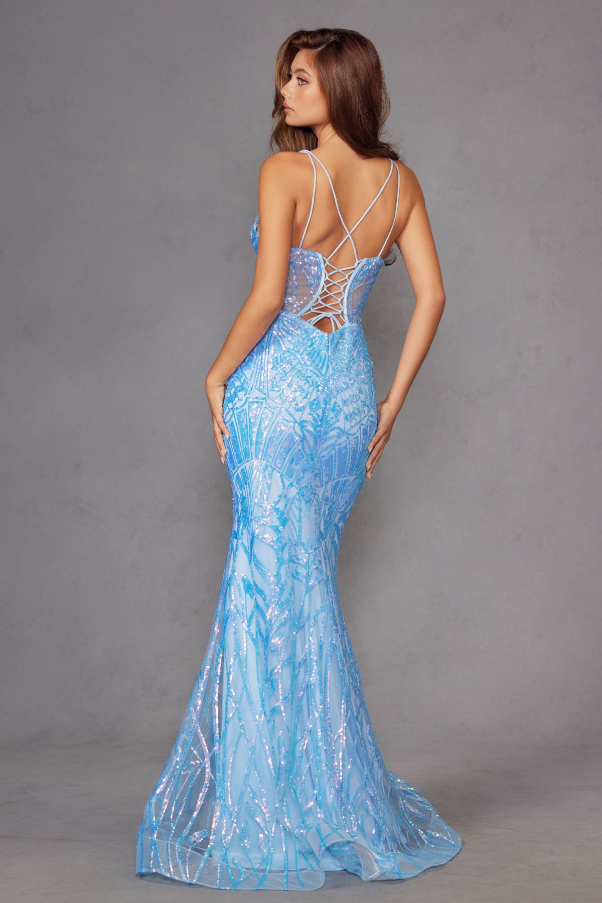 Juliet JT2886C Strapless Sweetheart Corset Sequin Fitted Gown