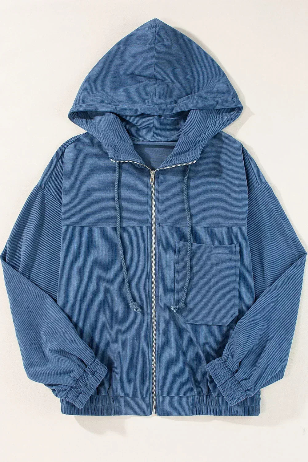 Real Teal Corduroy Zip-Up Hooded Jacket – Femstylo