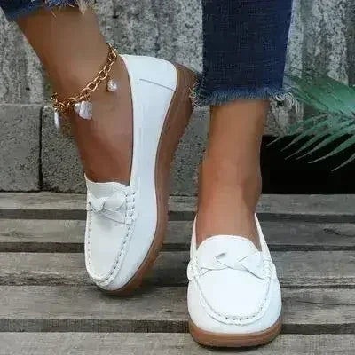 Wedge Heel Loafers - Woven PU Shoes | Femstylo