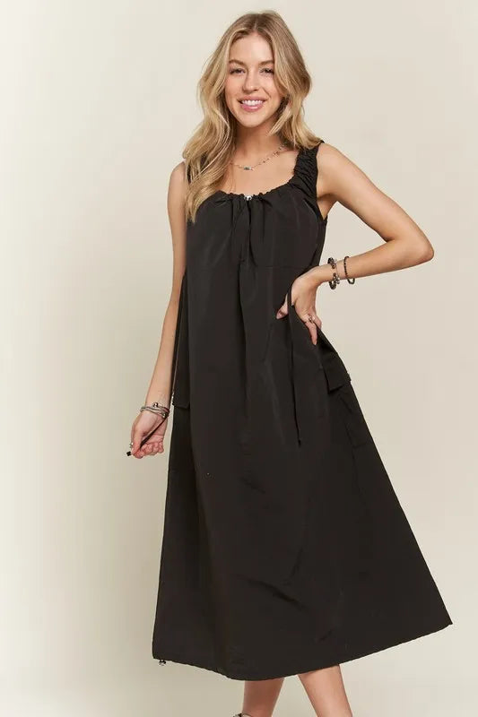 Drawstring Slit Back Cargo Summer Dress For Women – Trendy Utility-Inspired Dress with Adjustable Fit and Slit Back for Casual and Everyday Wear