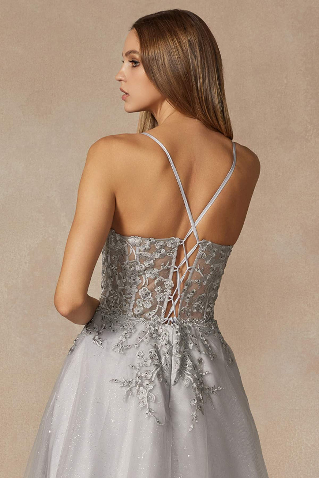 Juliet 295 Floor Length Leaf Lace Gown Corset Bodice Prom Gown