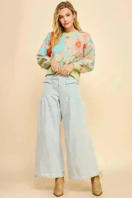 Drawstring Hem Wide Leg Jeans - Adjustable 100% Cotton Denim | Femstylo