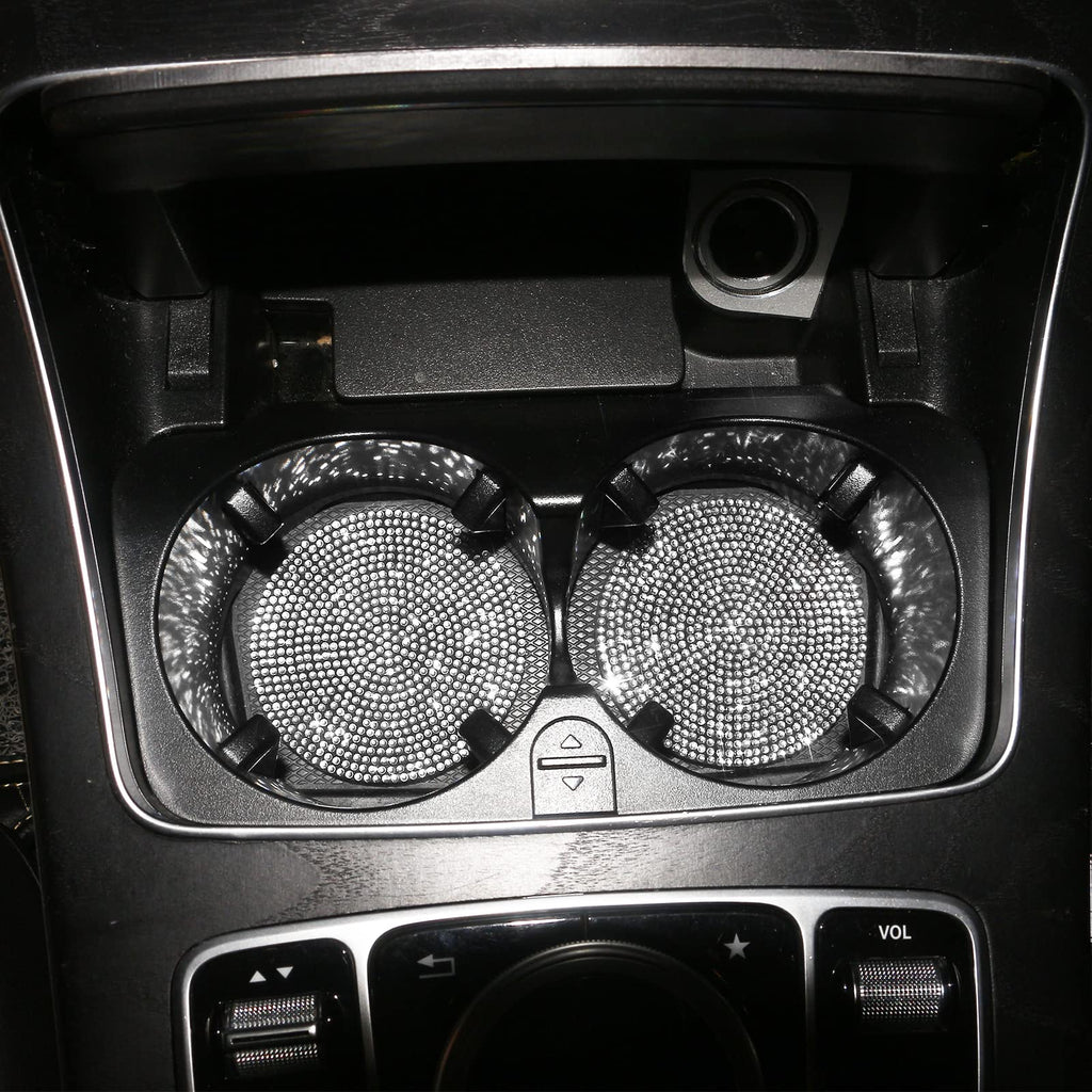 2PCS Diamond Car Coaster Water Cup Slot Non-Slip Mat Silica Gel Pad Bling Car Coasters Silicone Crystal Car Cup Holder Mat Car Gadget Universal Bling Car Cup Mat Holder Insert Crystal Rhinestone Vehicle Cup Coaster Bling Car Accessories for Woman