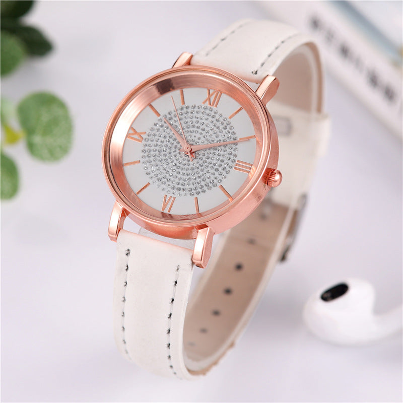 Womens Watches Bracelet Set Starry Sky Ladies Watch Casual Leather Student Quartz Wristwatch Luxury Fashion Minimalist Leather Strap Dress Analogue Quartz Round Elegant Watch