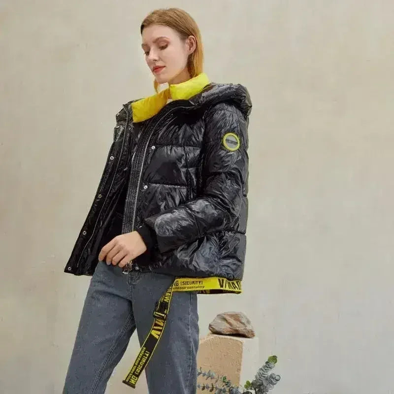 Short women winter coat parkas warm hooded shiny jacket coat Ladies