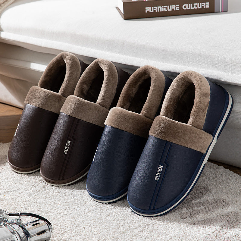Waterproof Indoor Shoes Womans Mens Winter Home Slippers Faux Leather Warm Plush House Floor Slipper Anti-slip Footwear Women's Cozy Memory Foam Slippers With Warm Plush Fur Lining