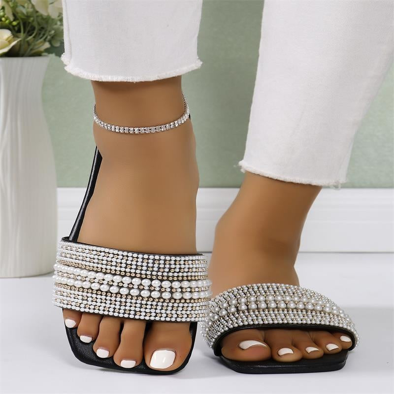 Modern Woman Black Bright Diamond Sandals Open Toe High Heels Women Slippers Party Dress Shoes Sandals Heels For Women Ankle Strap Low Block Heel Cute Dressy Sandals