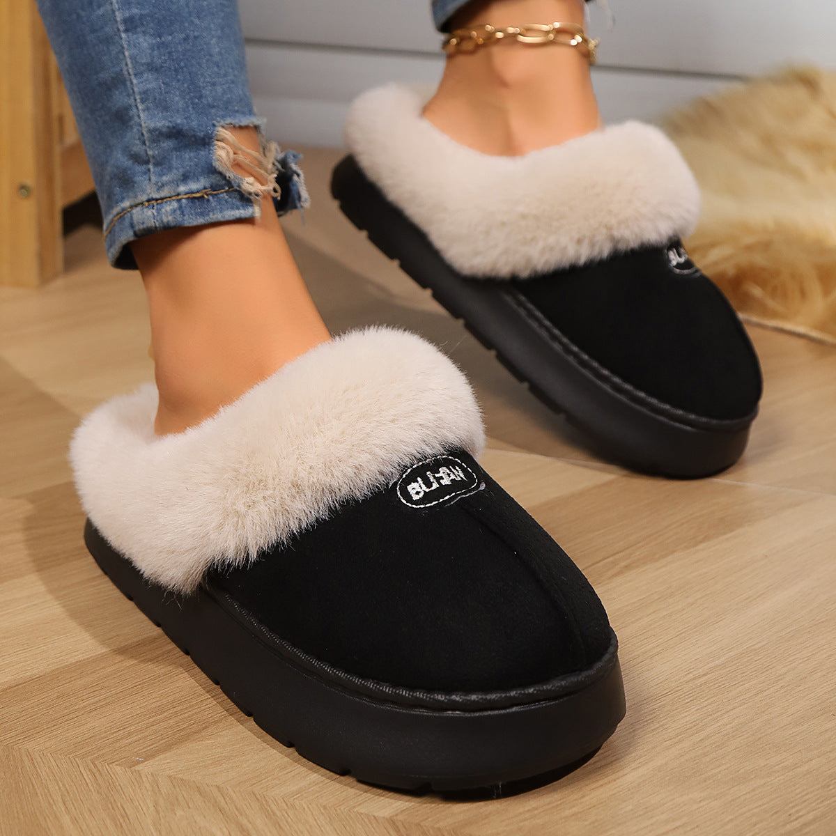 Women Fur Slippers Winter Warm Shoes Suede Plush House Indoor Outdoor Men Couples Cotton Cozy Comfy Faux Fur Slip-On Women House Shoes Memory Foam Suede Fluffy Comfort Plush Anti-Slip Slippers
