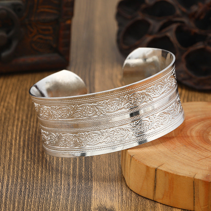 Big Elegant Luxury Amazing Classic Fashion Flower Metal Tibetan Indian Silver Vintage Retro Fashion Cuff Bracelet Bangle For Woman With Details of Animals