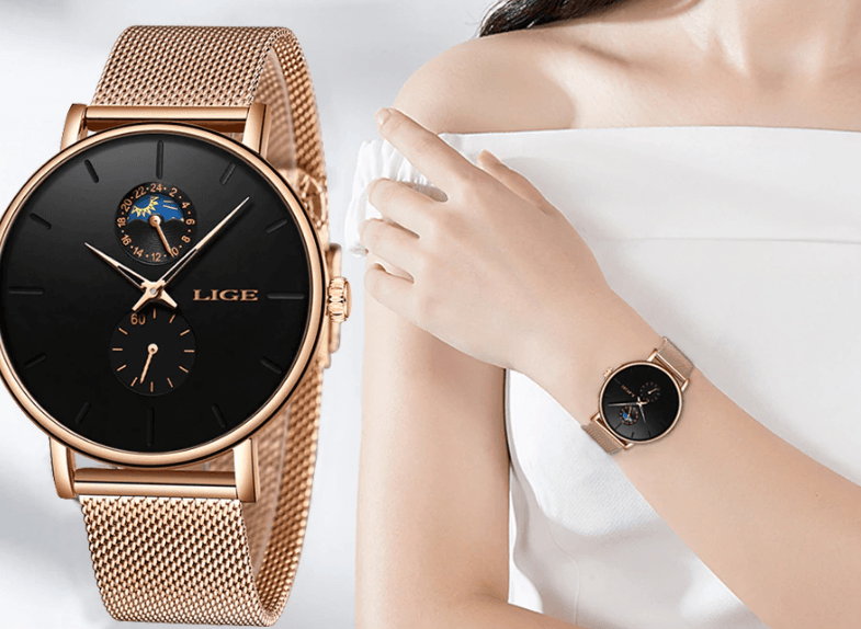 Women's Elegant Waterproof Watch With Chronometers And Braided Stainless Steel Bracelet Excellent Design Perfect Gift