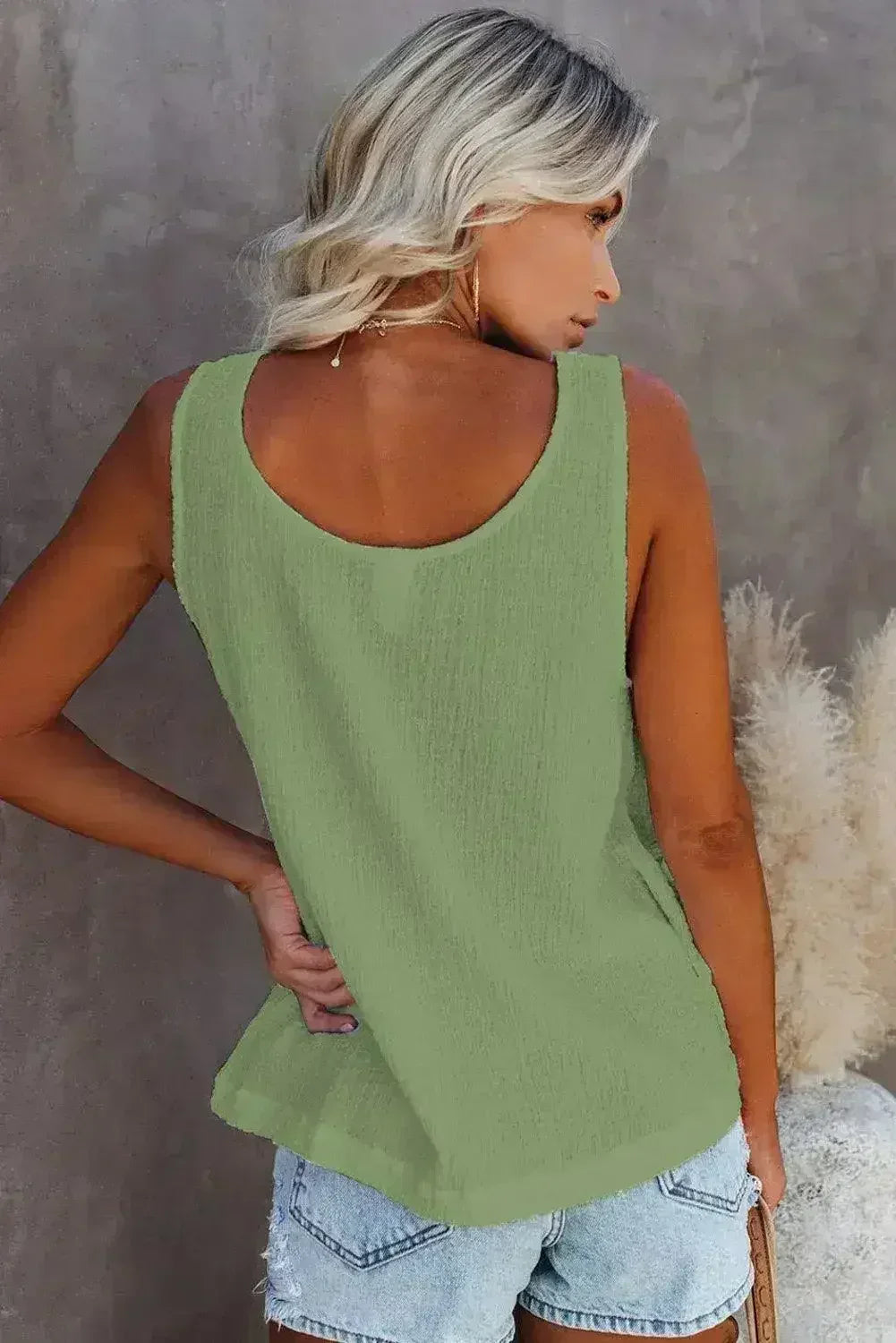 Button Textured Cotton Tank Top