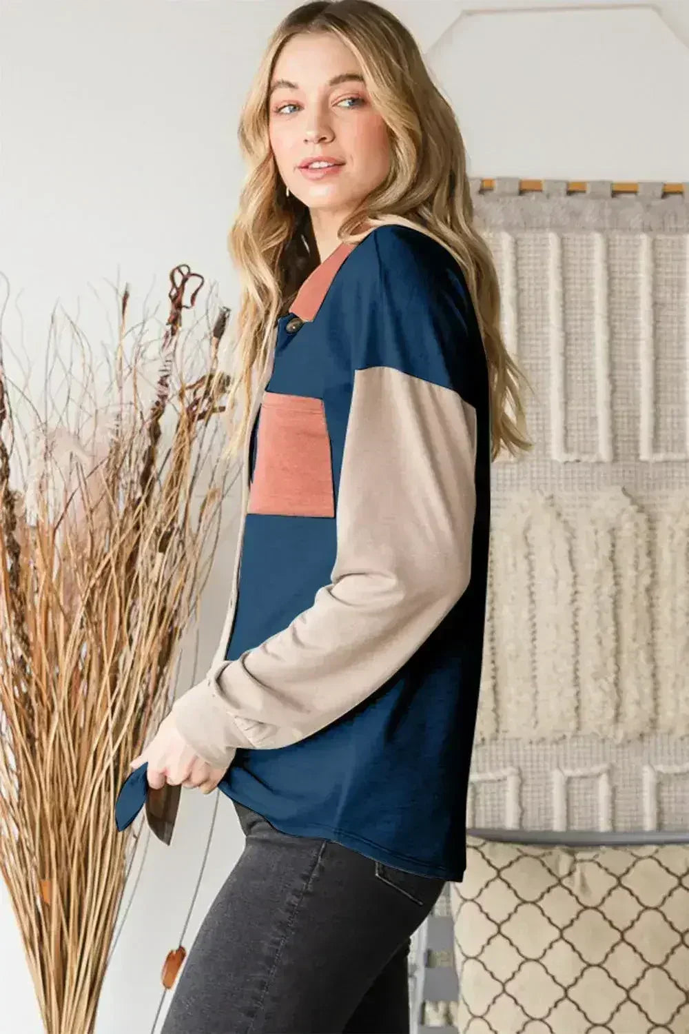 Color Block Button-Down Shirt - Modern Contrast Top | Femstylo