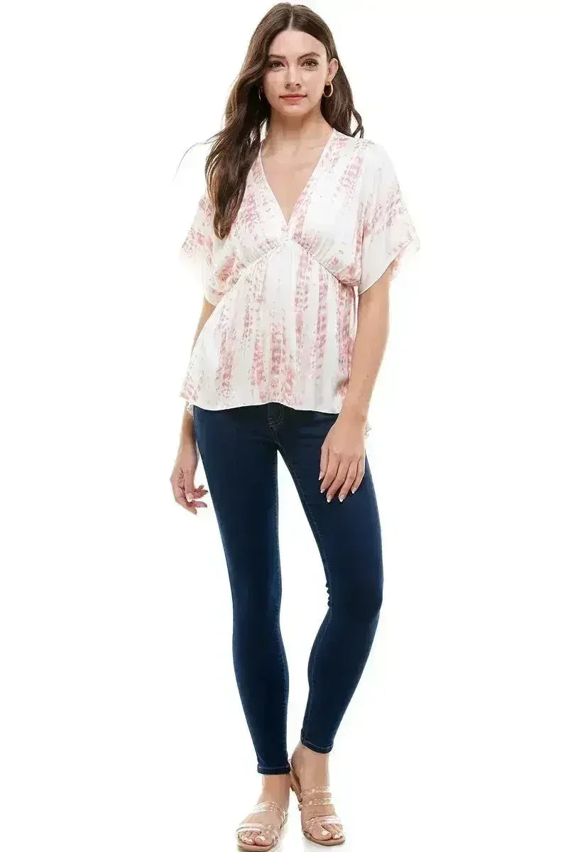 Flow V-Neck Tie-Dye Top – Relaxed Fit & Dolman Sleeves | Femstylo