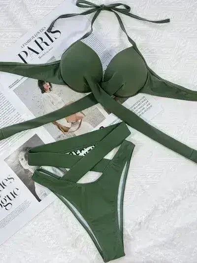 Crisscross Halter Neck Bikini Set
