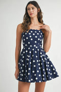 Polka Dot Mini Dress with Ricrac Trim Strap For Women – Playful Polka Dot Design, Unique Ricrac Trim, Fluttering, Chic Mini Dress for Casual or Summer Events