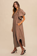 Smocked Puff Sleeve Midi Dress For Women – Feminine and Stylish Midi Dress with Dramatic Puff Sleeves and Flattering Smocked Bodice