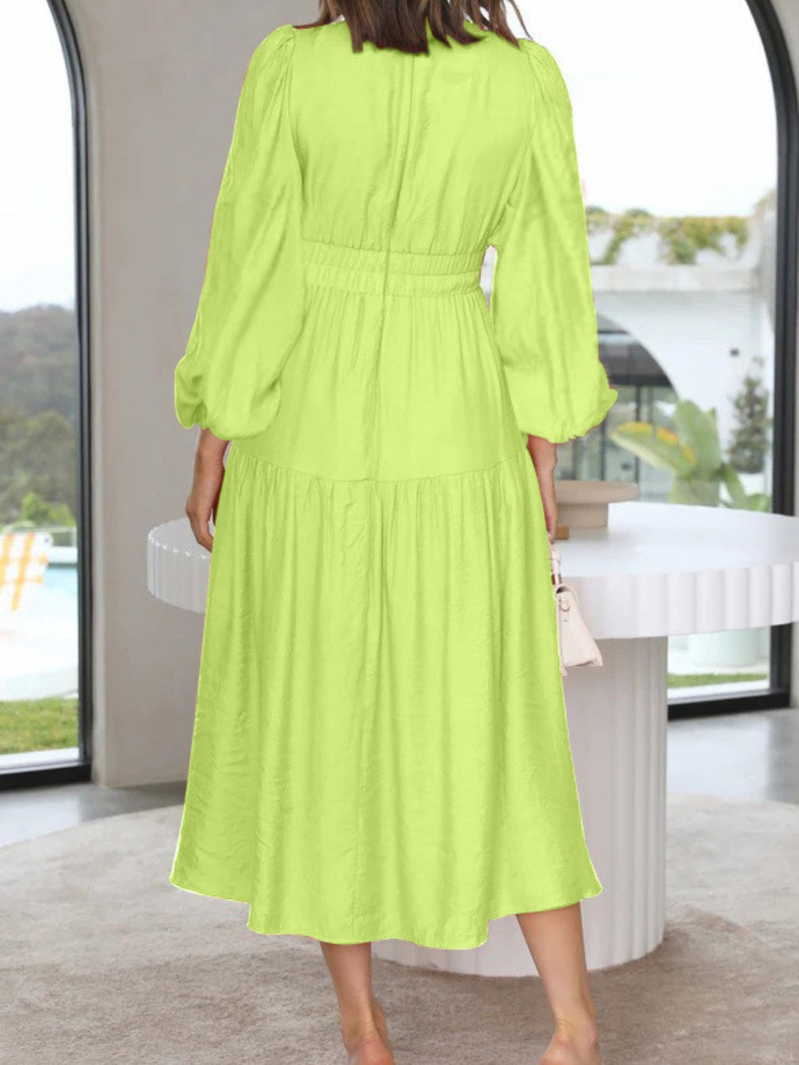 Lightweight Deep V-Neck Balloon Sleeve Maxi Dress Elegant & Flowing Silhouette Unique Dress