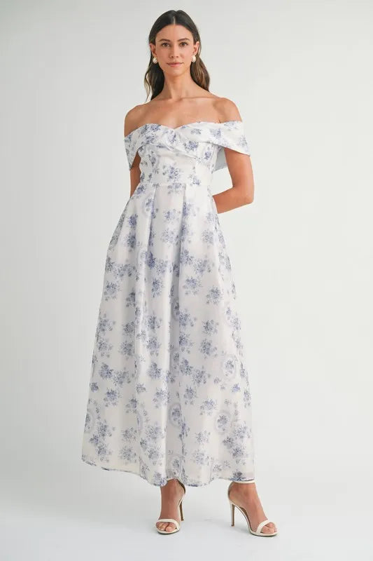Floral Printed Off Shoulder Maxi Dress – Chic Off Shoulder Maxi Dress, Vibrant Floral Print, Beach Vacation Dress, Casual Summer Maxi Dress