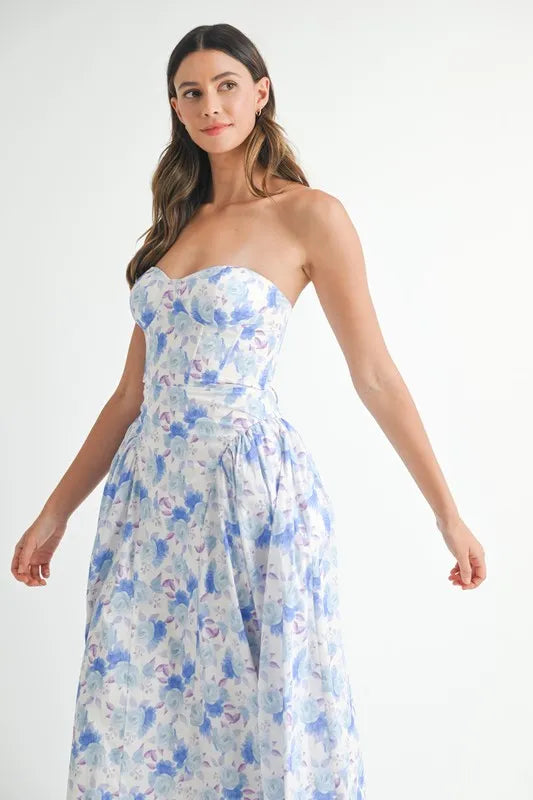 Sweetheart Neckline Floral Printed Midi Dress – Floral Midi Dress, Sweetheart Neckline Dress, Romantic Midi Dress, Feminine Floral Dress, Elegant Midi Dress