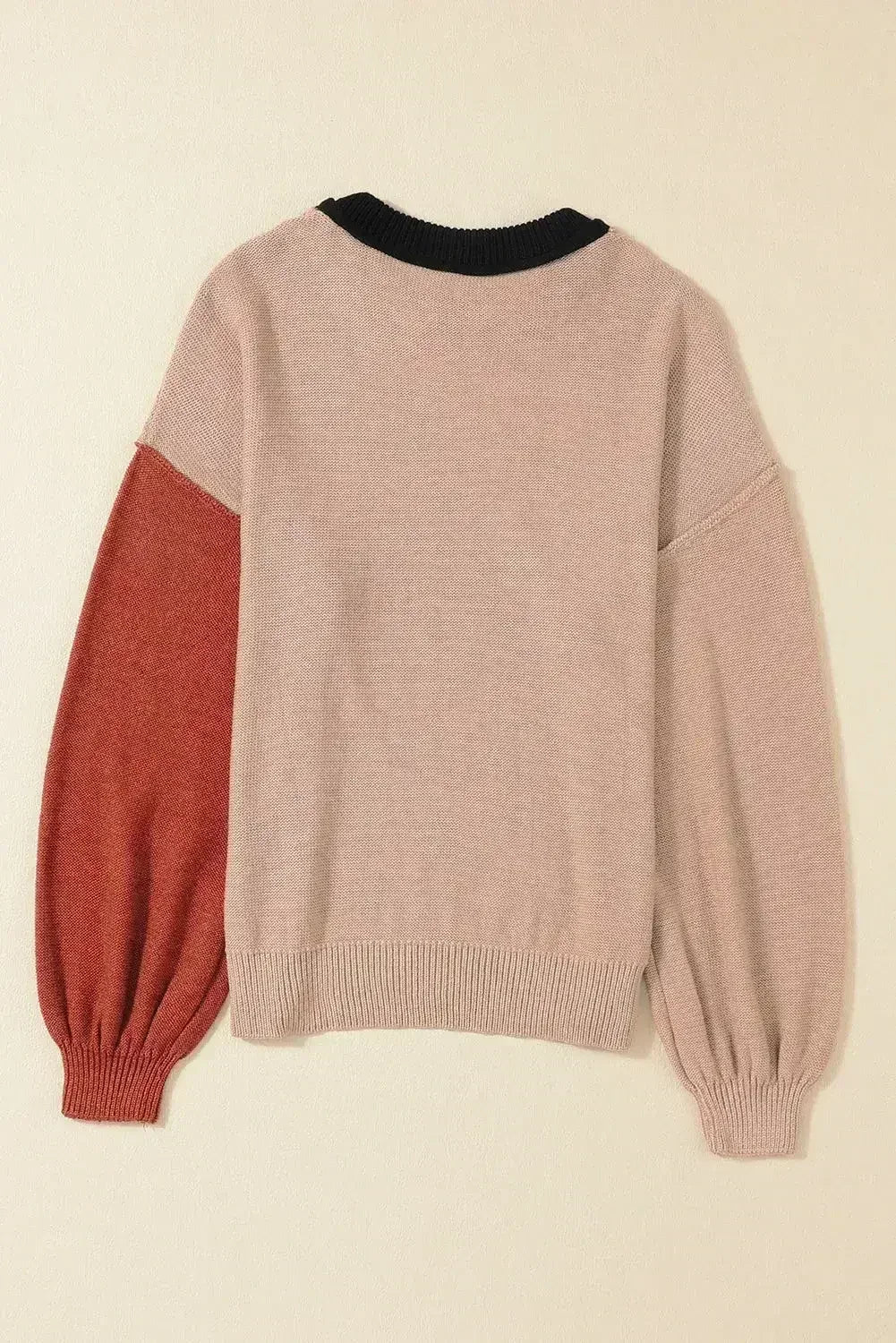 Colorblock Bishop Sleeve Sweater - Ribbed Trim | Femstylo