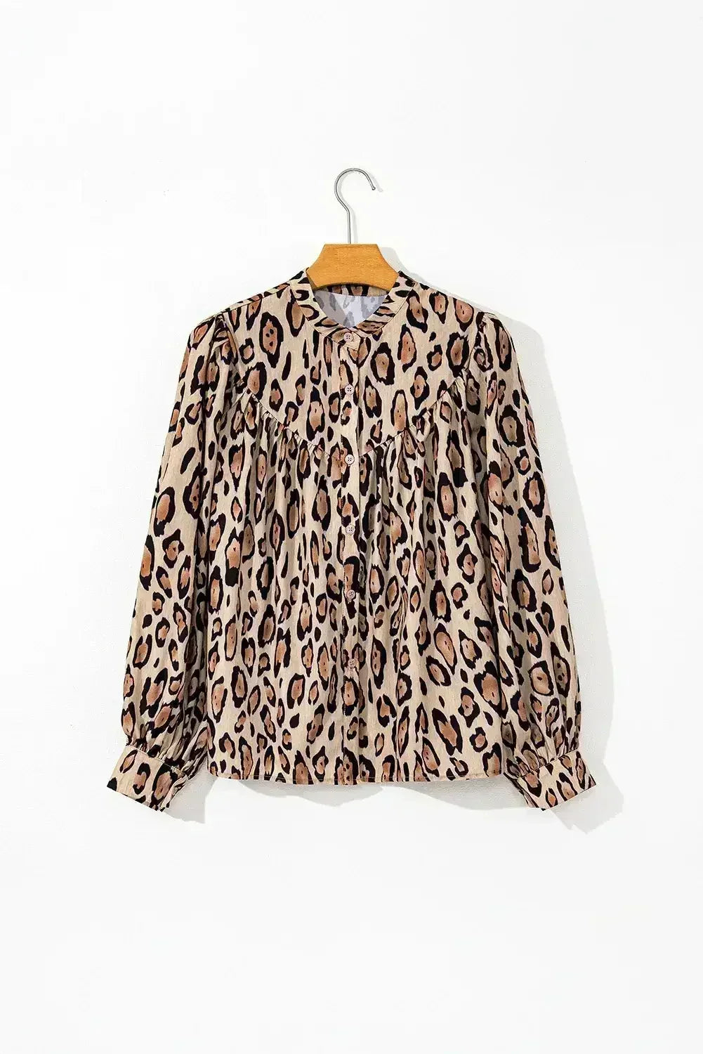 Light Leopard Print Balloon Sleeve Loose Blouse | Femstylo