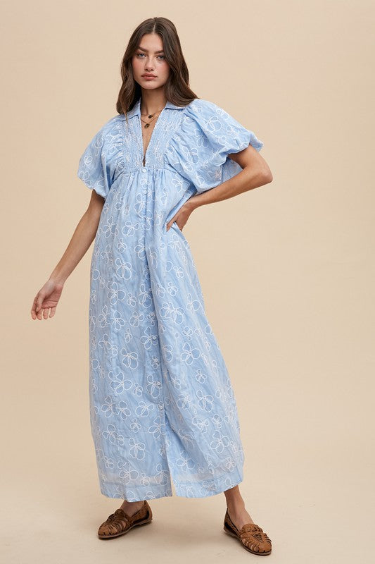 Floral Smock Detail Puff Sleeve Summer Dress – Feminine Floral Smocked Puff Sleeve Dress with Delicate Details for Casual and Special Occasions