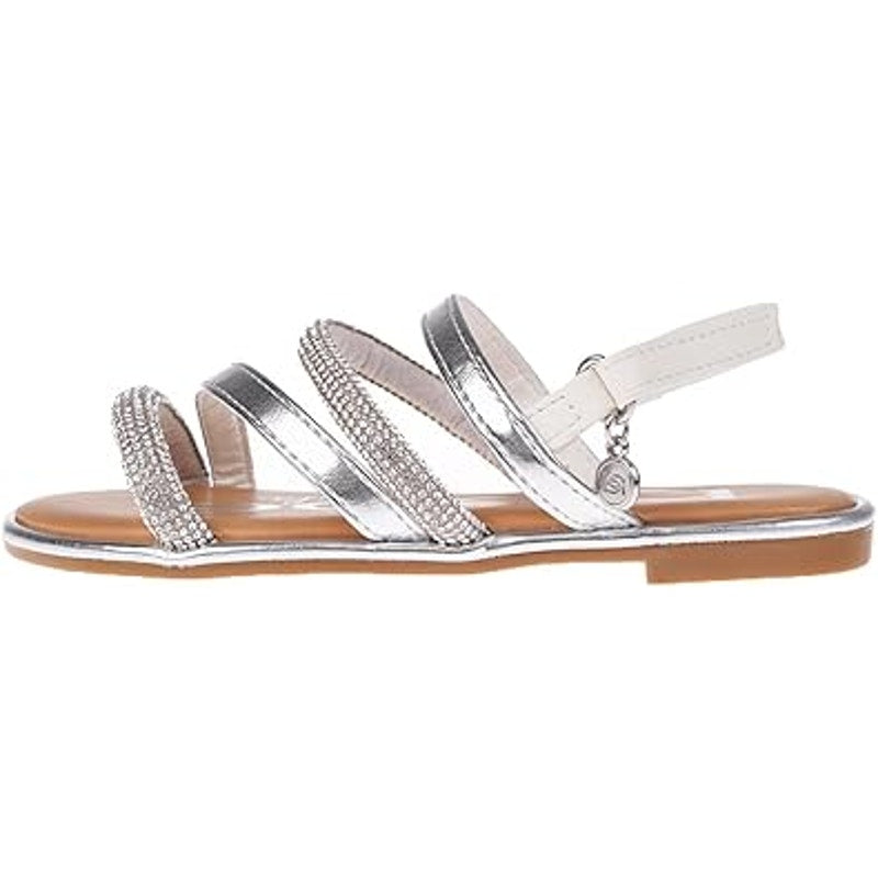 Bebe Little Girls Size 12 Silver Rhinestone Hook Loop Open Toe Flat Sandal Shoes