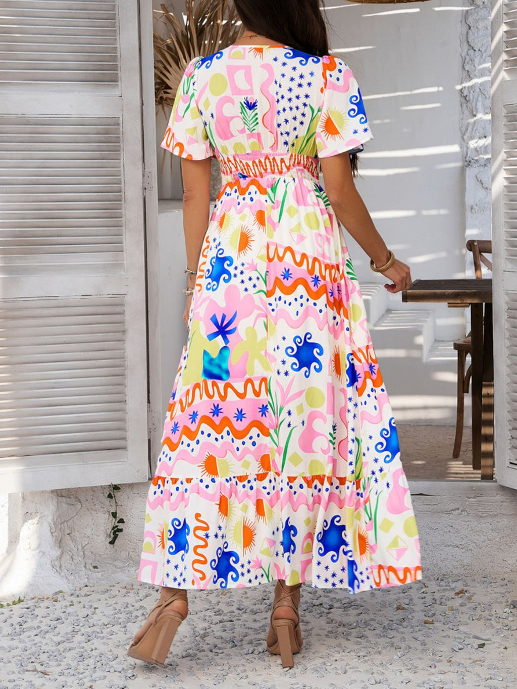 Elegant Printed V-Neck Short Sleeve Maxi Dress Beautiful Casual Women Long Dress