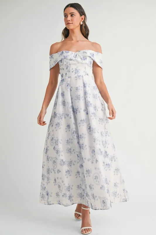 Floral Printed Off Shoulder Maxi Dress – Chic Off Shoulder Maxi Dress, Vibrant Floral Print, Beach Vacation Dress, Casual Summer Maxi Dress