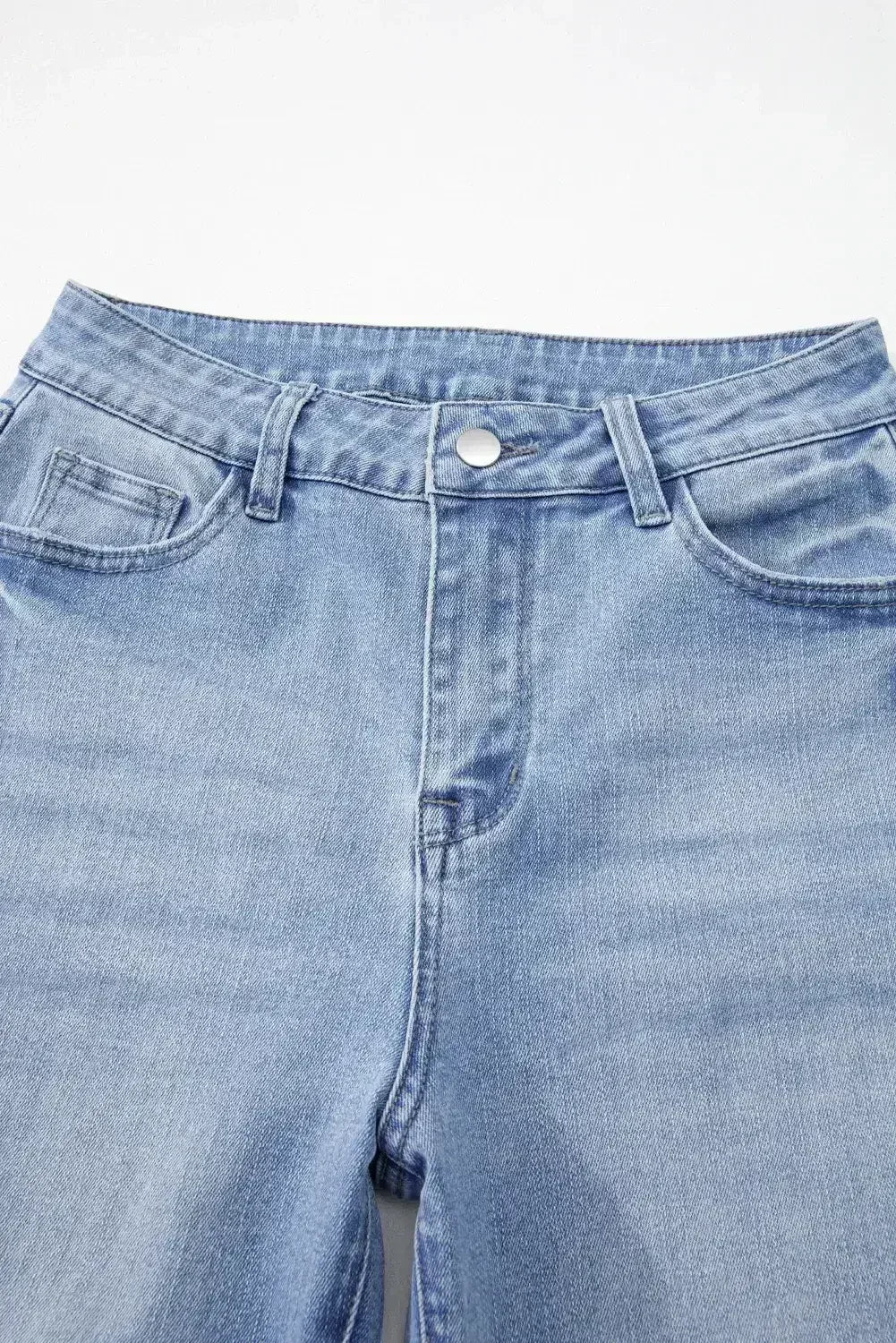 Sail Blue Mineral Wash Raw Hem High Waist Flared Jeans