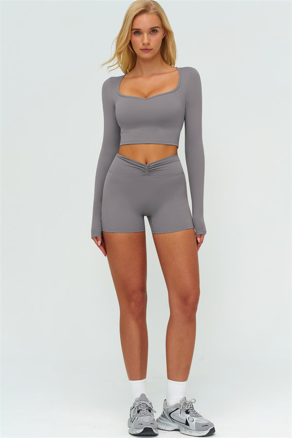 The Lushness Long Sleeve Crop top Shorts 2-Piece Set