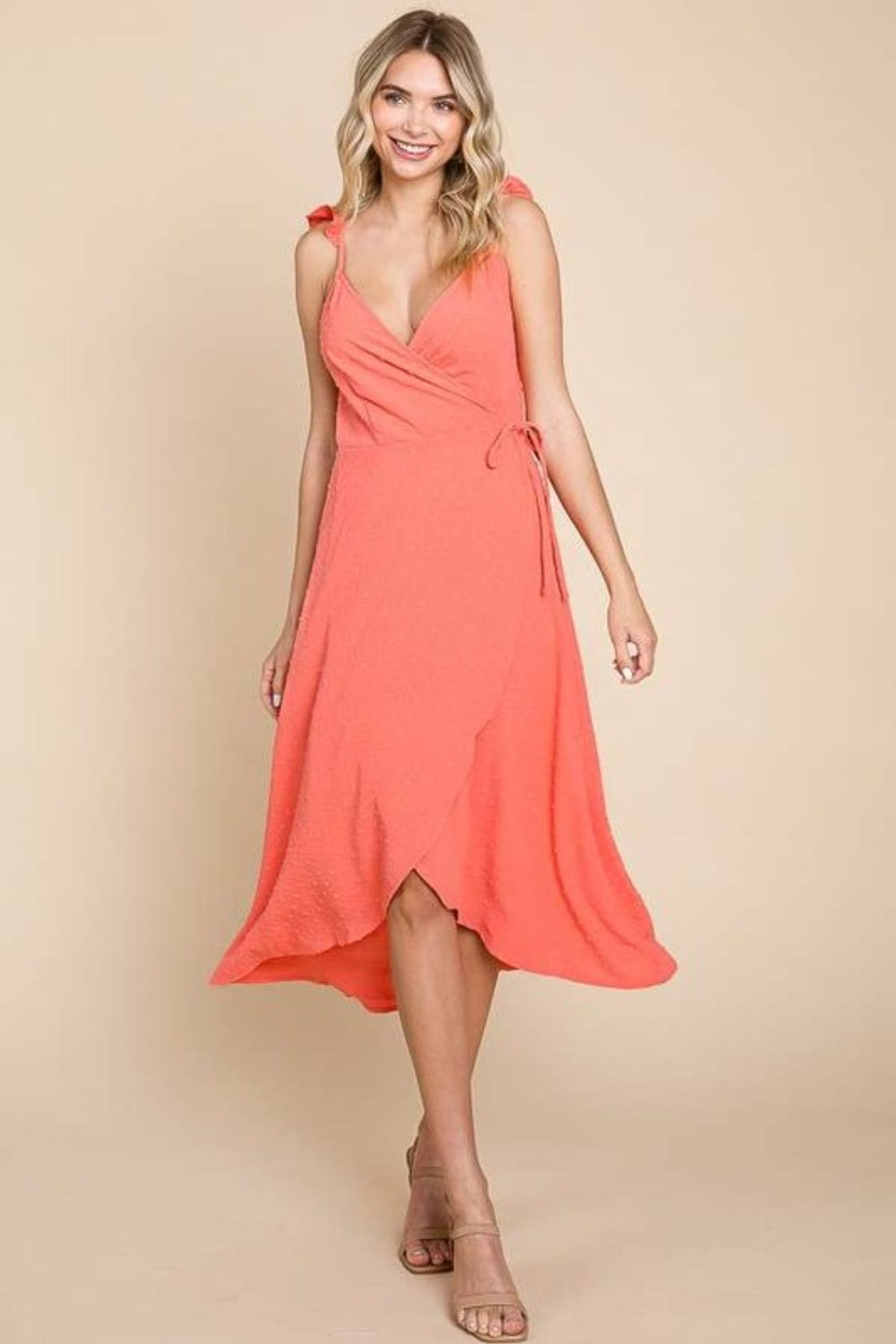 Ruffle Detail Surplice Wrap Slip Dress For Women – Elegant Ruffle Wrap Dress, Feminine Surplice Dress, Chic Wrap Dress, Romantic Ruffle Detail Dress, Effortless Evening Dress, Flattering Slip Dress