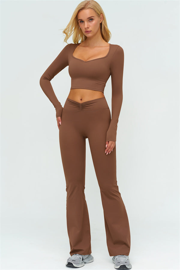 The Lushness Long Sleeve Crop Top Flared Leggings 2-Piece Set