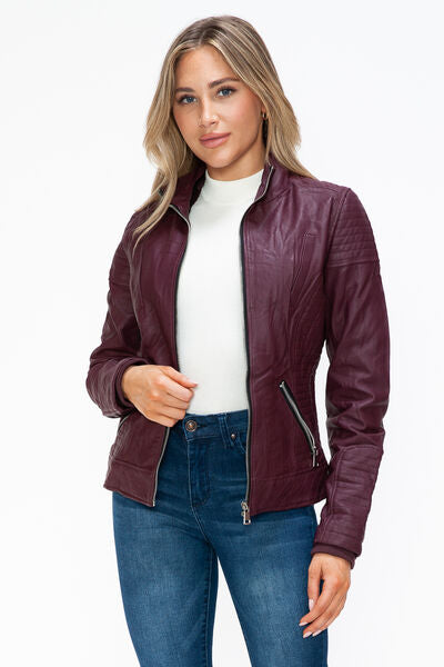 Women Warm Sleek Dual-Zipper Layered Jacket with Cozy Fuzzy Hood Urban Chic & Comfortable Jacket