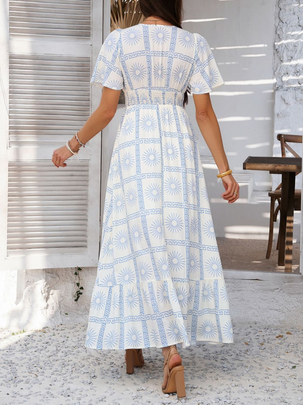 Elegant Printed V-Neck Short Sleeve Maxi Dress Beautiful Casual Women Long Dress