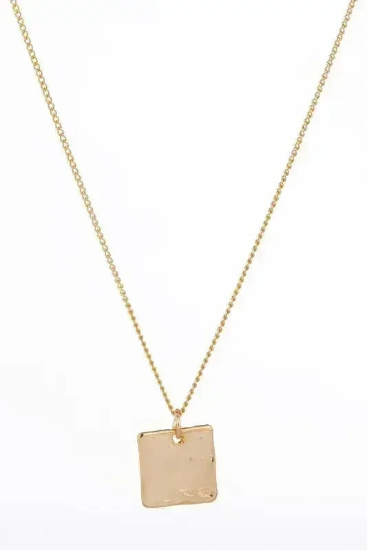 Gold Twisted Ring & Square Pendant Necklace Set - Nickel-Free