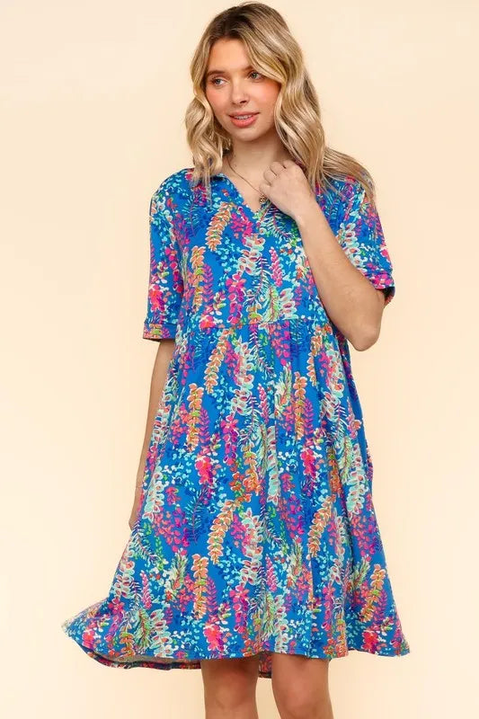 Johnny Collar Babydoll Dress with Side Pockets – Babydoll Dress, Johnny Collar Dress, Pocketed Dress, Button Down Dress, Relaxed Fit Dress