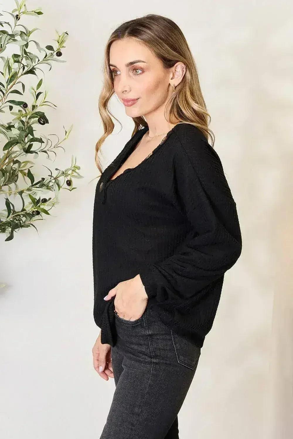 Buttoned Long Sleeve Blouse - Classic Modern Top | Femstylo