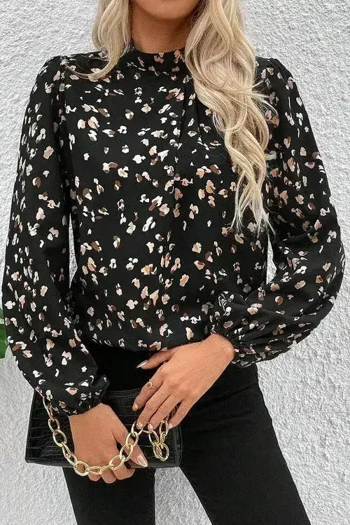 White Leopard Print Lantern Sleeve Blouse | Femstylo