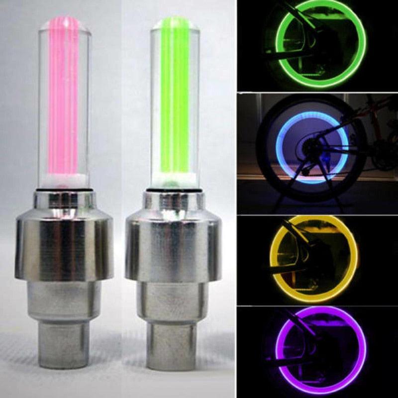 2PC Wheel LED Light Bike Light Tire Valve Cap Decorative Tire Flash Spoke Neon Lamp Bicycle Light Colorful Wheel Light For Mountain City Foldable Bike Front And Rear Wheel Wheel Light Tire