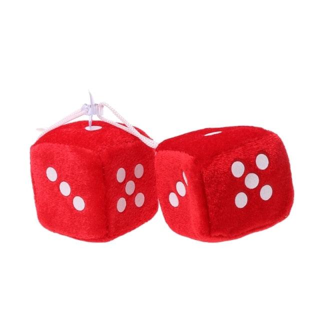 2PCS Car-Styling Fuzzy Dice Dots Rear View Mirror Hangers Car Interior Decoration White Dots Decorative Mirror Fuzzy Dice Black Plush Car Hanging Mirror Fuzzy Dice Pair Auto Accessories Interior Ornaments
