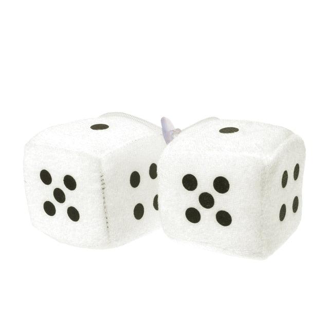 2PCS Car-Styling Fuzzy Dice Dots Rear View Mirror Hangers Car Interior Decoration White Dots Decorative Mirror Fuzzy Dice Black Plush Car Hanging Mirror Fuzzy Dice Pair Auto Accessories Interior Ornaments