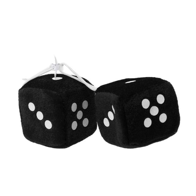 2PCS Car-Styling Fuzzy Dice Dots Rear View Mirror Hangers Car Interior Decoration White Dots Decorative Mirror Fuzzy Dice Black Plush Car Hanging Mirror Fuzzy Dice Pair Auto Accessories Interior Ornaments