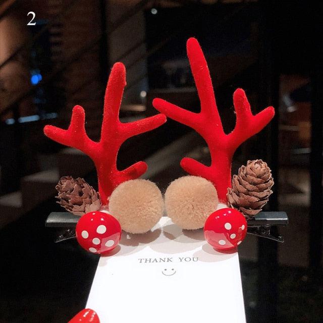 2pcs Cute Deer Ear Hairpins Christmas Hair Clips For Girls Cartoon Antlers Barrettes Lovely Pompom Hairgrips Fashion Hair Accessories For Women